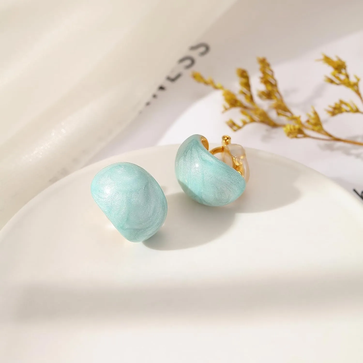 Clip-on Earrings,18k Gold Plated Drip Glazed Clip-on Earrings for Women