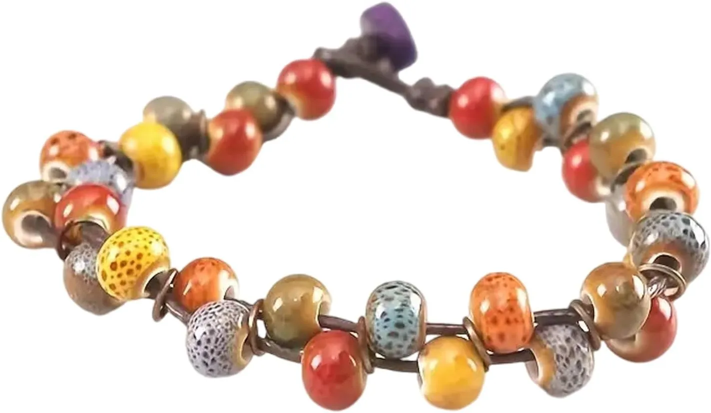 Colorful Handmade Ceramic Bracelet, Hand Woven Chain, Fashion Accessory for Art Enthusiasts, Circumference:, Ceramic, Not a Gemstone, Circumference:, Ceramic, No Gemstone
