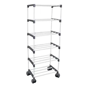 Confiado 6 layer metal shoe rack rack with wheels for multipurpose books, clothes, shoes etc. (6 shelf, Black)