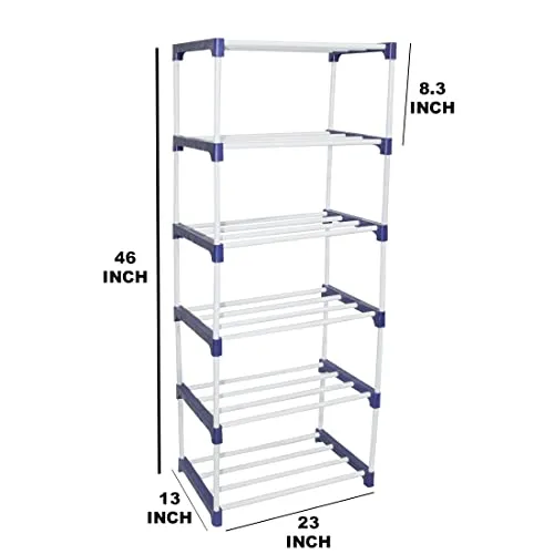 Confiado 6 layer metal shoe rack rack with wheels for multipurpose books, clothes, shoes etc. (6 shelf, Black)