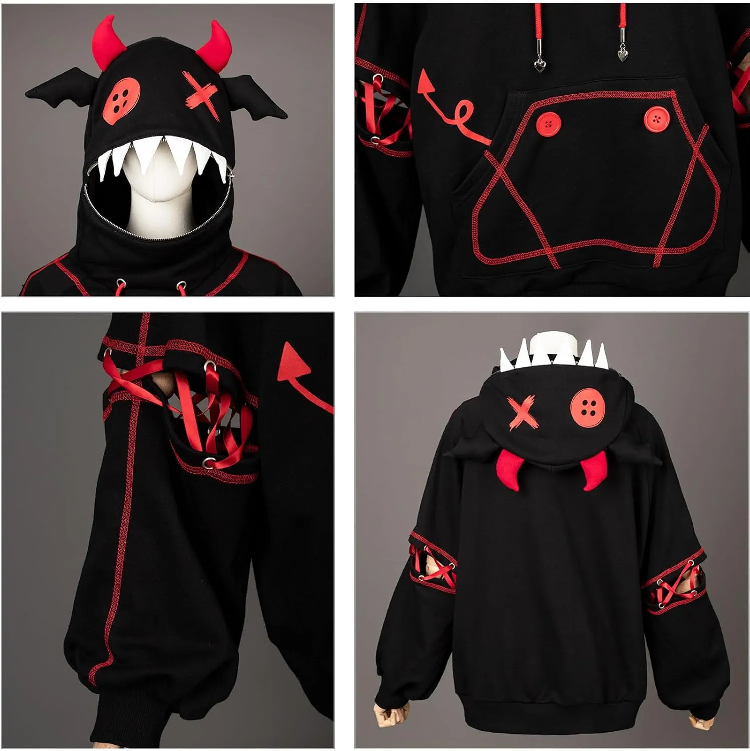 Cosfun Women's Devil Wings Hoodie Devil Horns Hoodie Pullover Sweatshirt IF0003