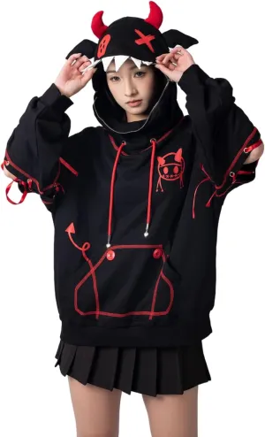 Cosfun Women's Devil Wings Hoodie Devil Horns Hoodie Pullover Sweatshirt IF0003