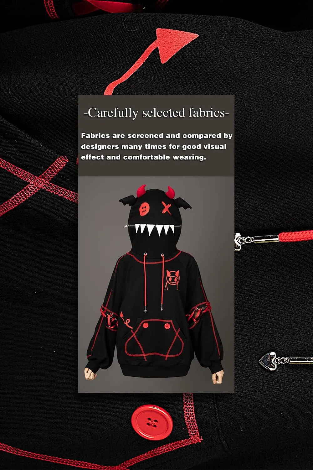 Cosfun Women's Devil Wings Hoodie Devil Horns Hoodie Pullover Sweatshirt IF0003