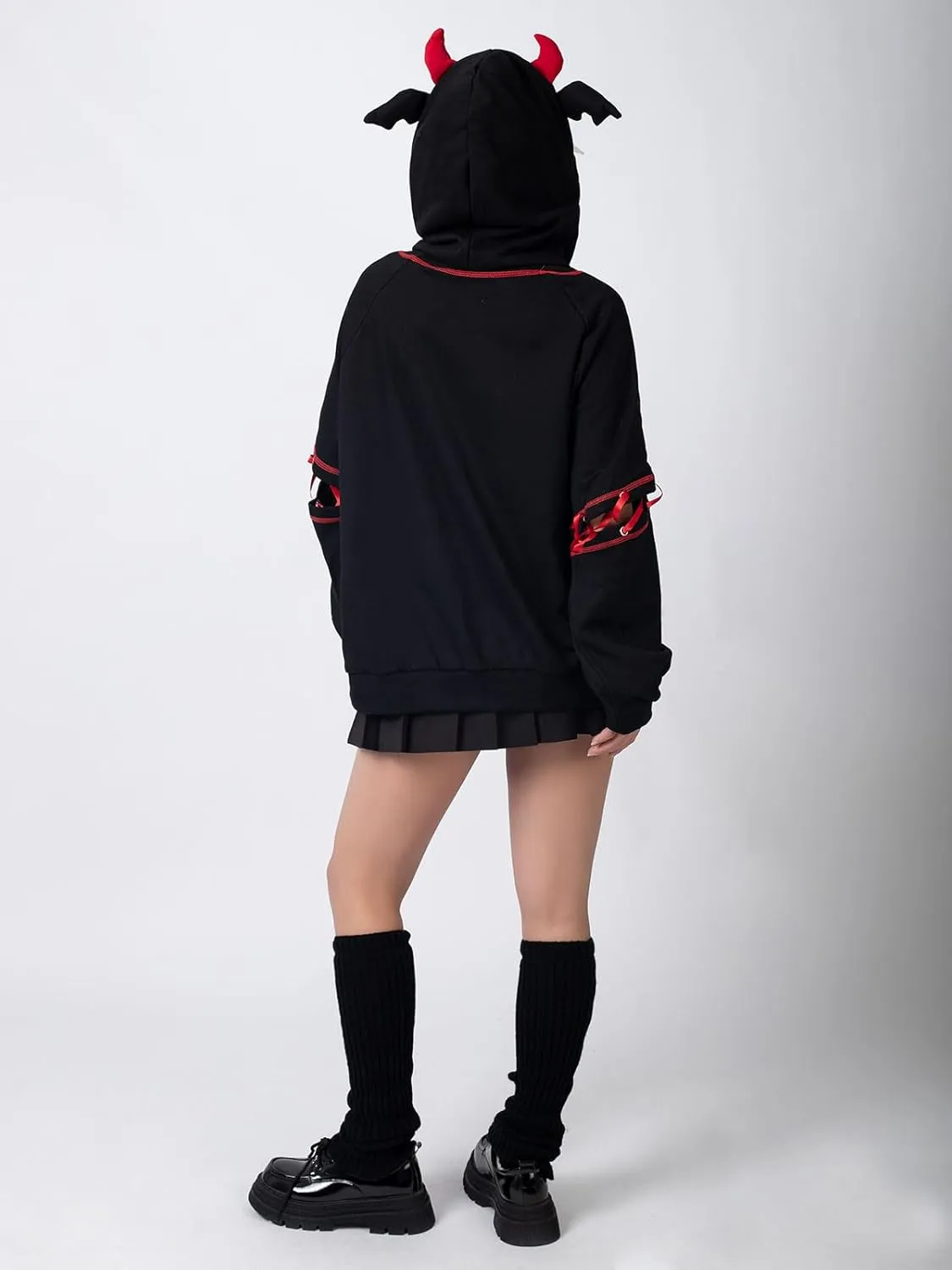 Cosfun Women's Devil Wings Hoodie Devil Horns Hoodie Pullover Sweatshirt IF0003