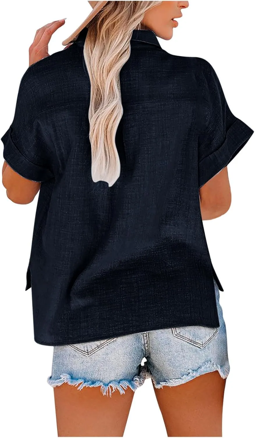 Cotton Linen Button Down Shirts for Women 2024 Trendy Summer Casual Tops Plus Size Collared Business Casual Blouses