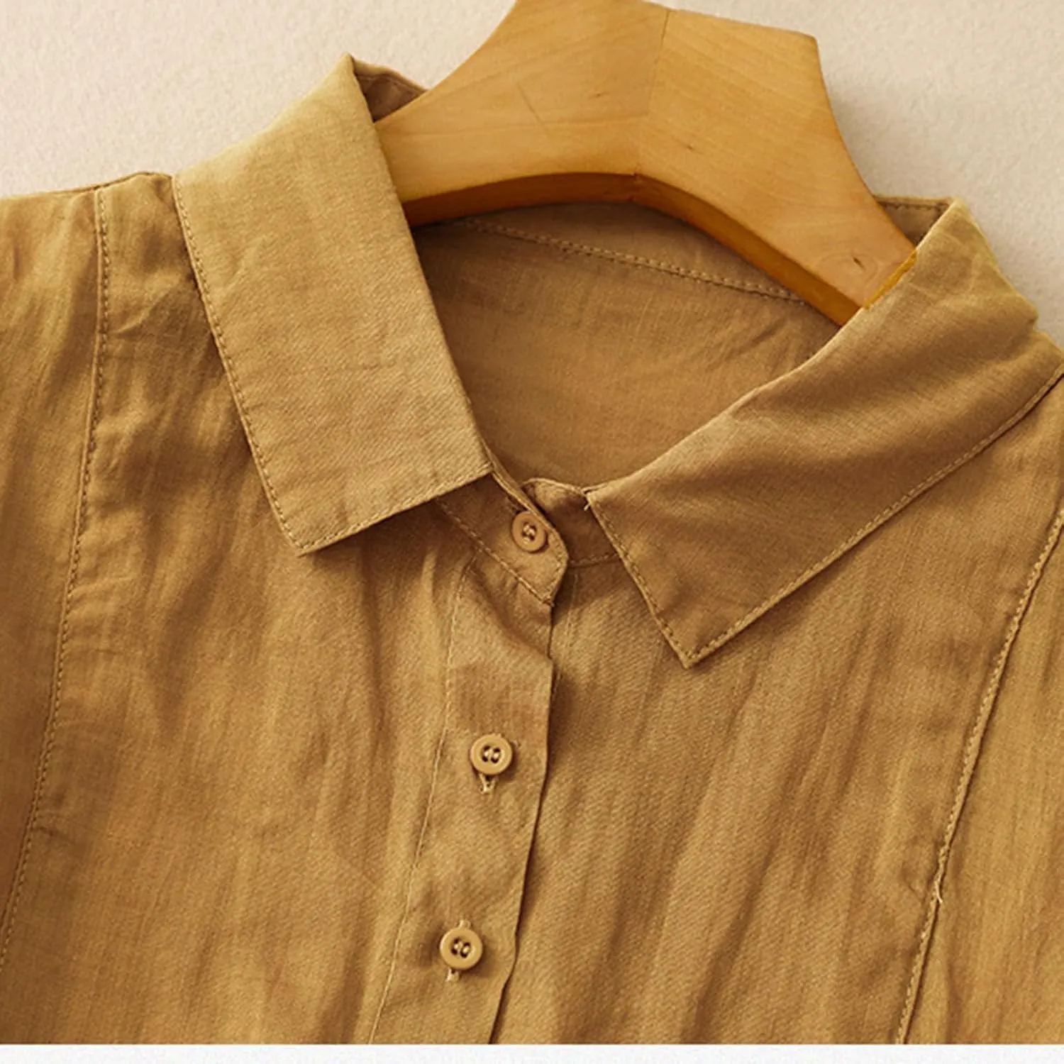 Cotton Tshirts for Women Lightweight Linen Cotton Soft Tops Casual 3/4 Sleeve Button Down Summer Blouses Outfits