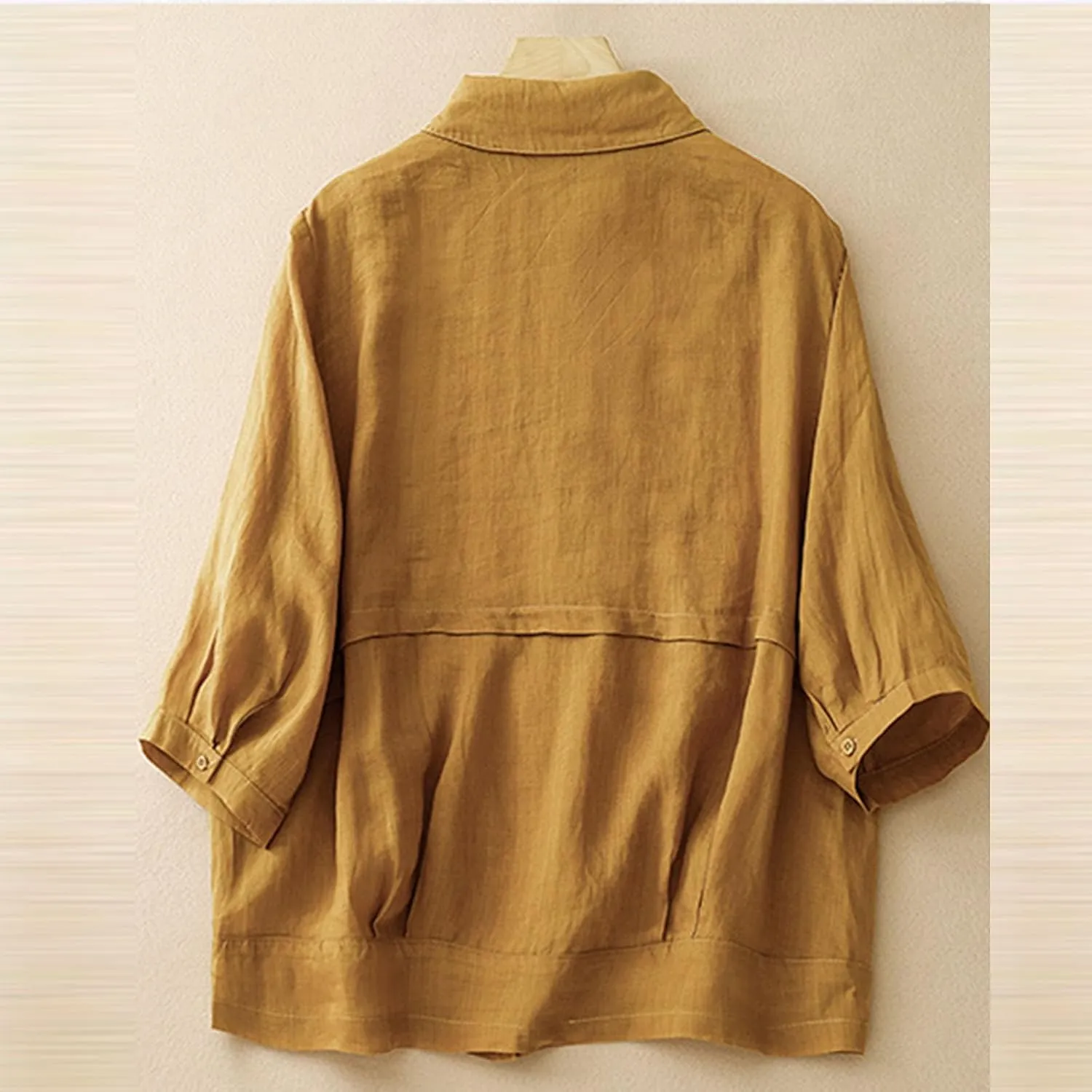 Cotton Tshirts for Women Lightweight Linen Cotton Soft Tops Casual 3/4 Sleeve Button Down Summer Blouses Outfits