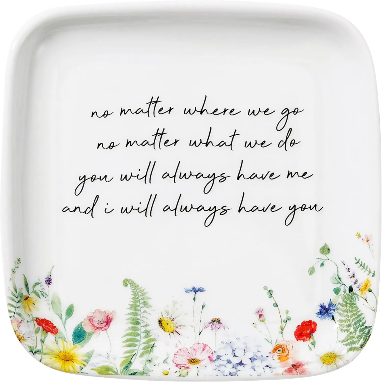 Crisky Jewelry Trinket Tray Ceramic Ring Dishes for Women, Mom, Sister, Best Friend, Daughter Encouragement Inspirational Birthday Gifts for Earrings Necklaces Keys, Floral Design, Square, 4.5"