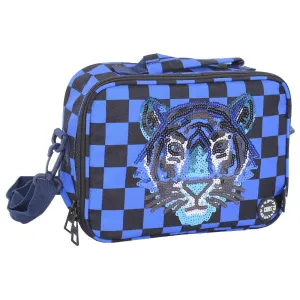 Blue Tiger Print Sequin Lunch Bag with Checks