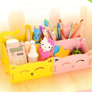 Cute Cat Desktop Wooden Sundries Stationery Makeup Storage box