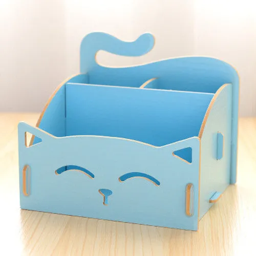 Cute Cat Desktop Wooden Sundries Stationery Makeup Storage box
