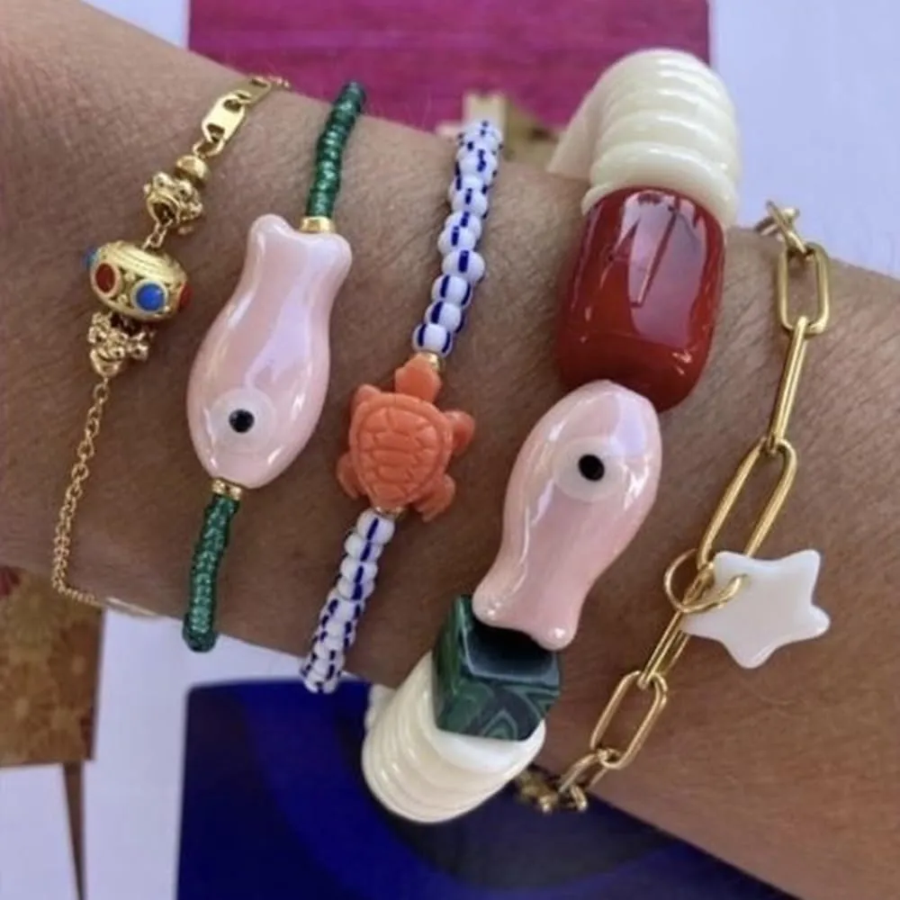 Cute Ceramic Fish Bracelet Fashionable Colorful Ceramic Beaded Jewelry Bohemian Accessories