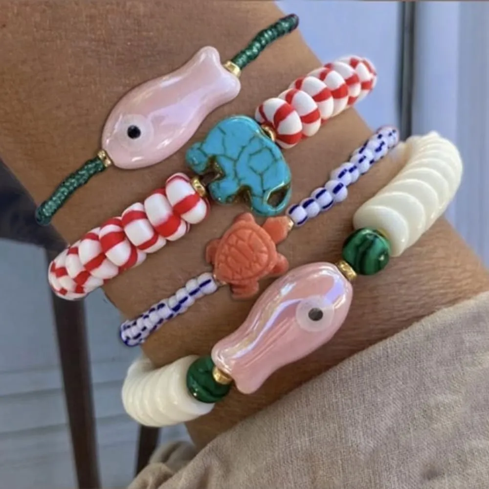 Cute Ceramic Fish Bracelet Fashionable Colorful Ceramic Beaded Jewelry Bohemian Accessories