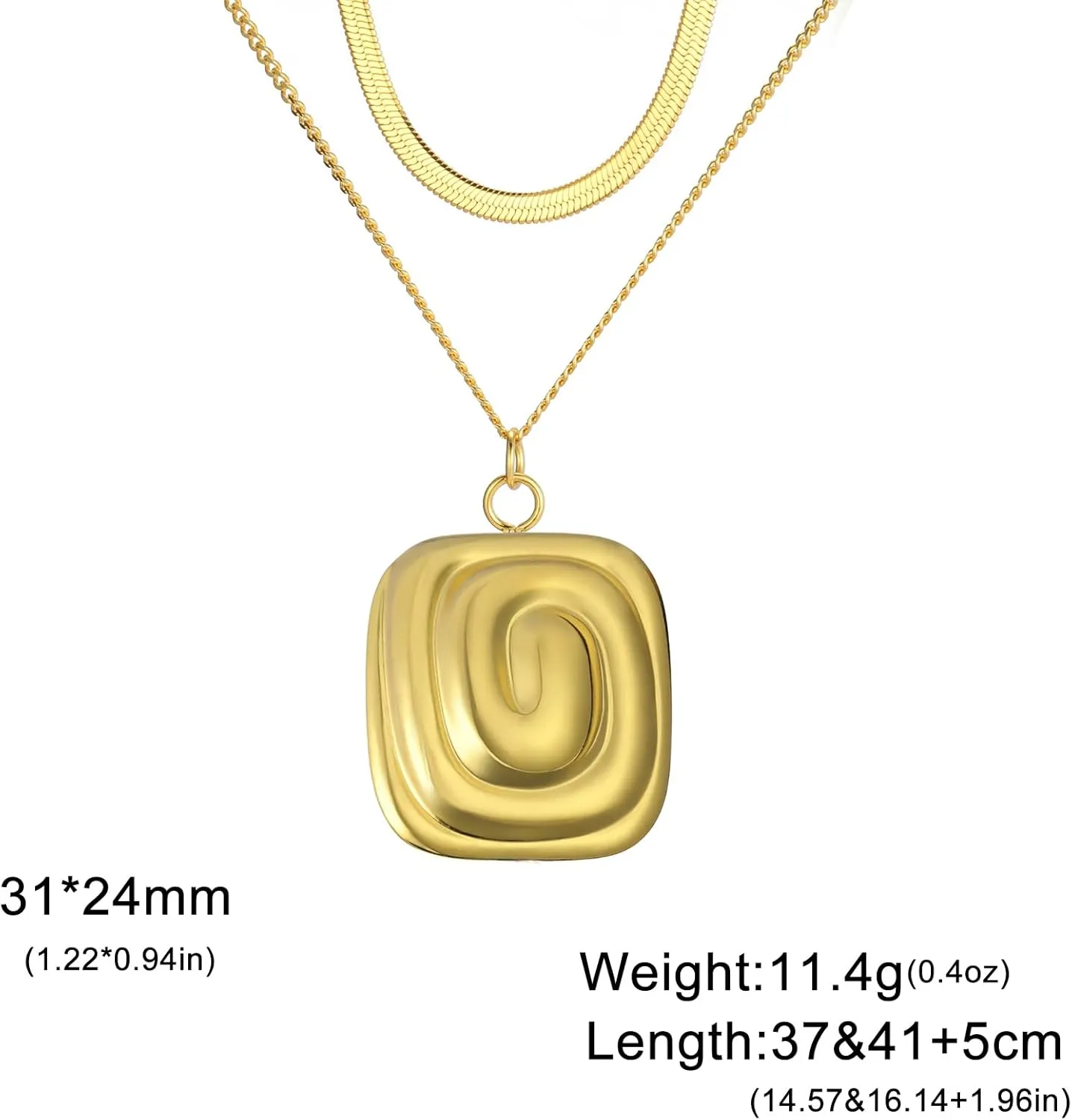 Deign Stainless Steel Square Geometric Spiral Textured Necklace Popular Jewelry For Women