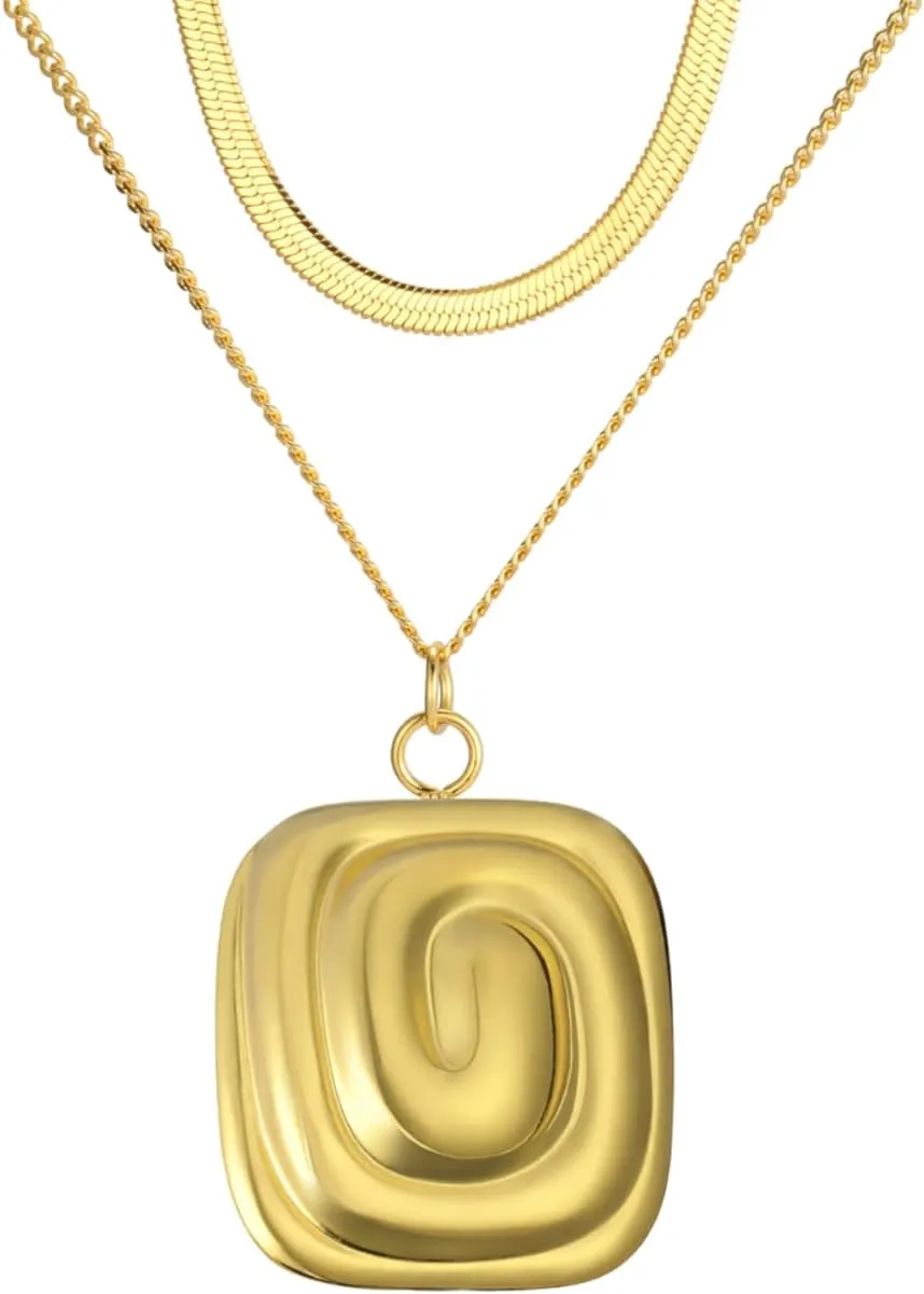Deign Stainless Steel Square Geometric Spiral Textured Necklace Popular Jewelry For Women