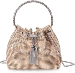 Desy & Feeci Bling Rhinestone Purse for Women, Glitter Clutch Handbag Bucket Evening Bag for Girls Wedding Party