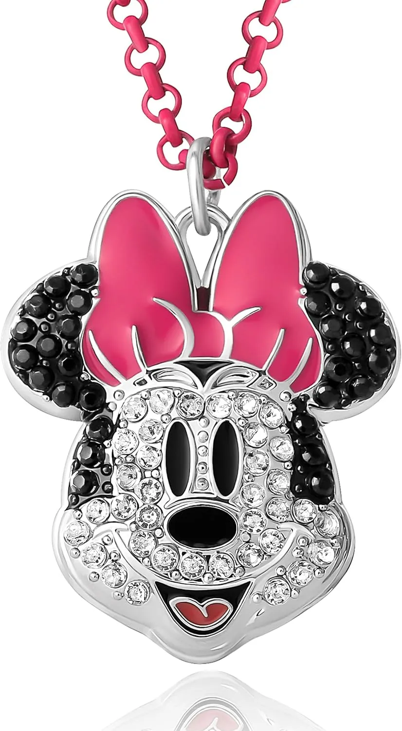 Disney Womens Minnie and Mickey Mouse Pave Crystal Necklaces  Officially Licensed Jewelry, 16" 3" Adjustable Chain