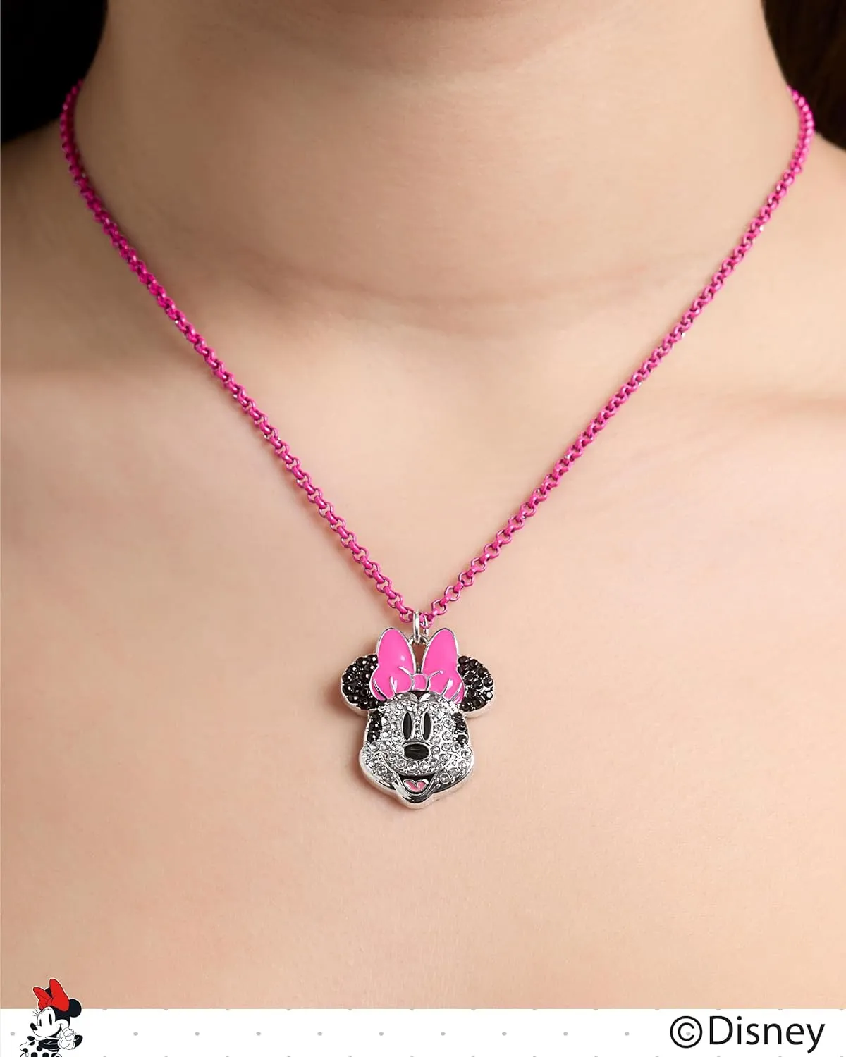 Disney Womens Minnie and Mickey Mouse Pave Crystal Necklaces  Officially Licensed Jewelry, 16" 3" Adjustable Chain