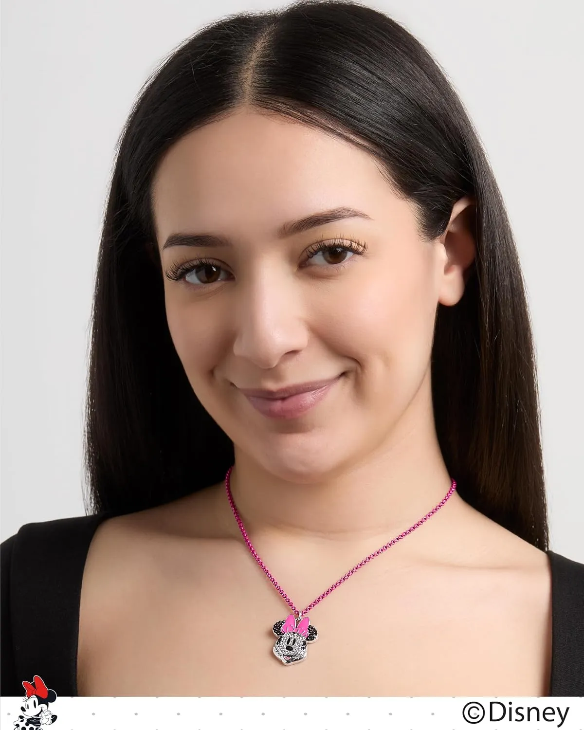 Disney Womens Minnie and Mickey Mouse Pave Crystal Necklaces  Officially Licensed Jewelry, 16" 3" Adjustable Chain