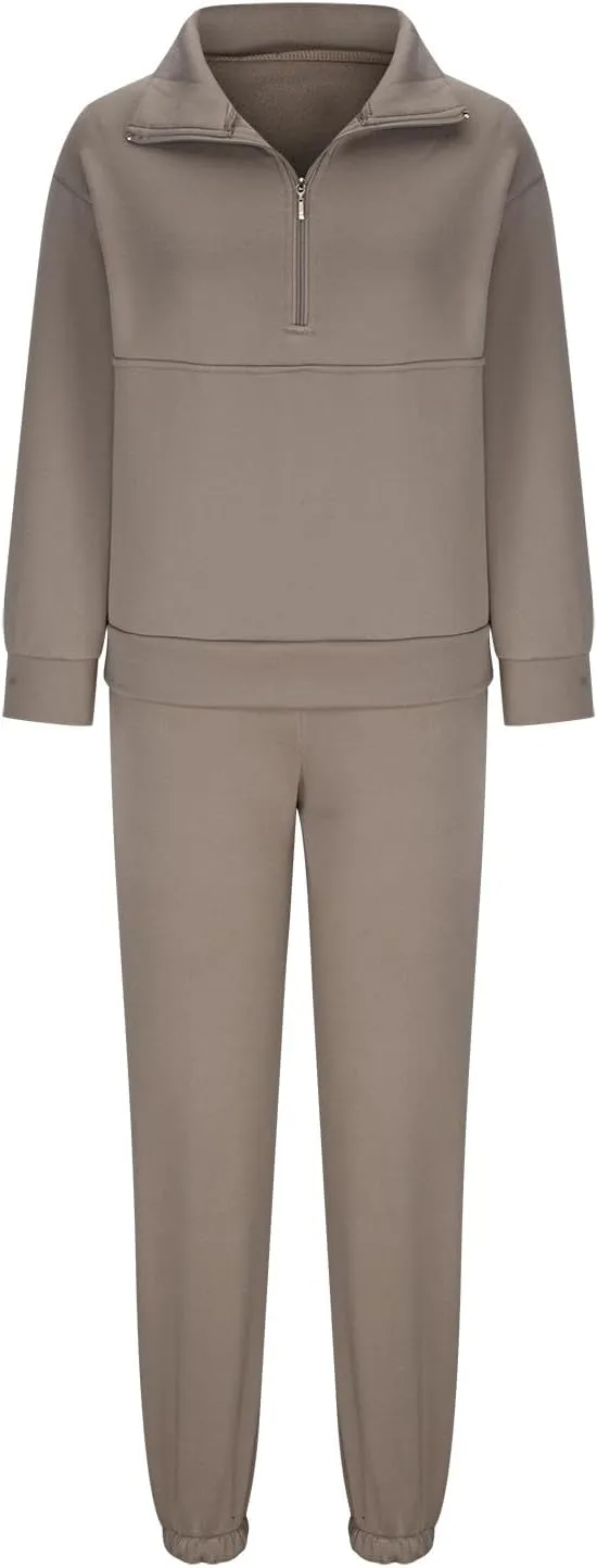 DOLKFU Women 2 Piece Outfits 1/2 Zipper Collared Hoodies High Waist Pants with Pockets Lounge Sets Loose Sweatsuit