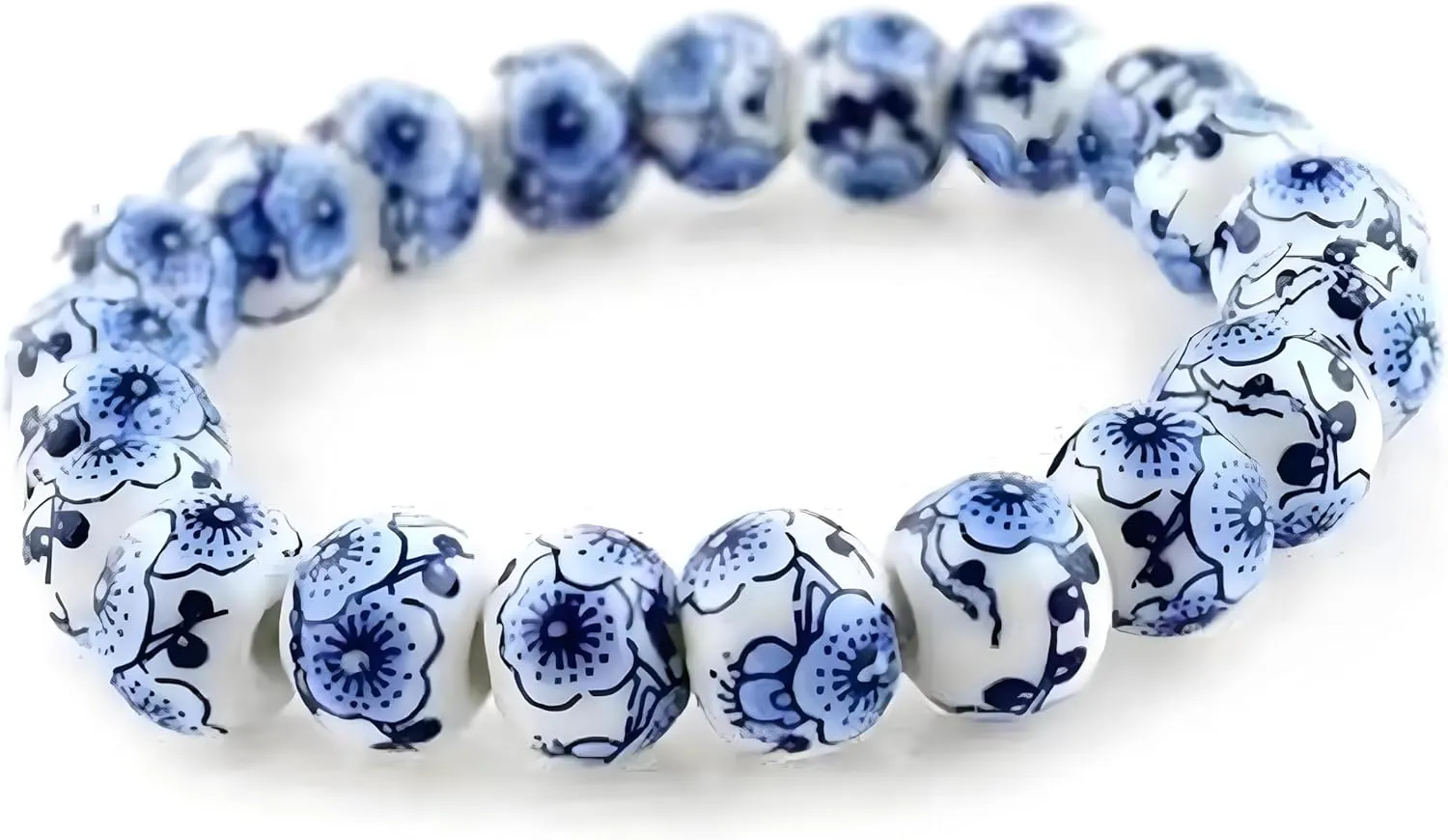 Dreuyet Women Porcelain Beads Bracelet Elegant Ethnic Style Blue and White Ceramic Beaded Bracelets Handmade Vintage Sunflower Geometric Round Bracelet Gift