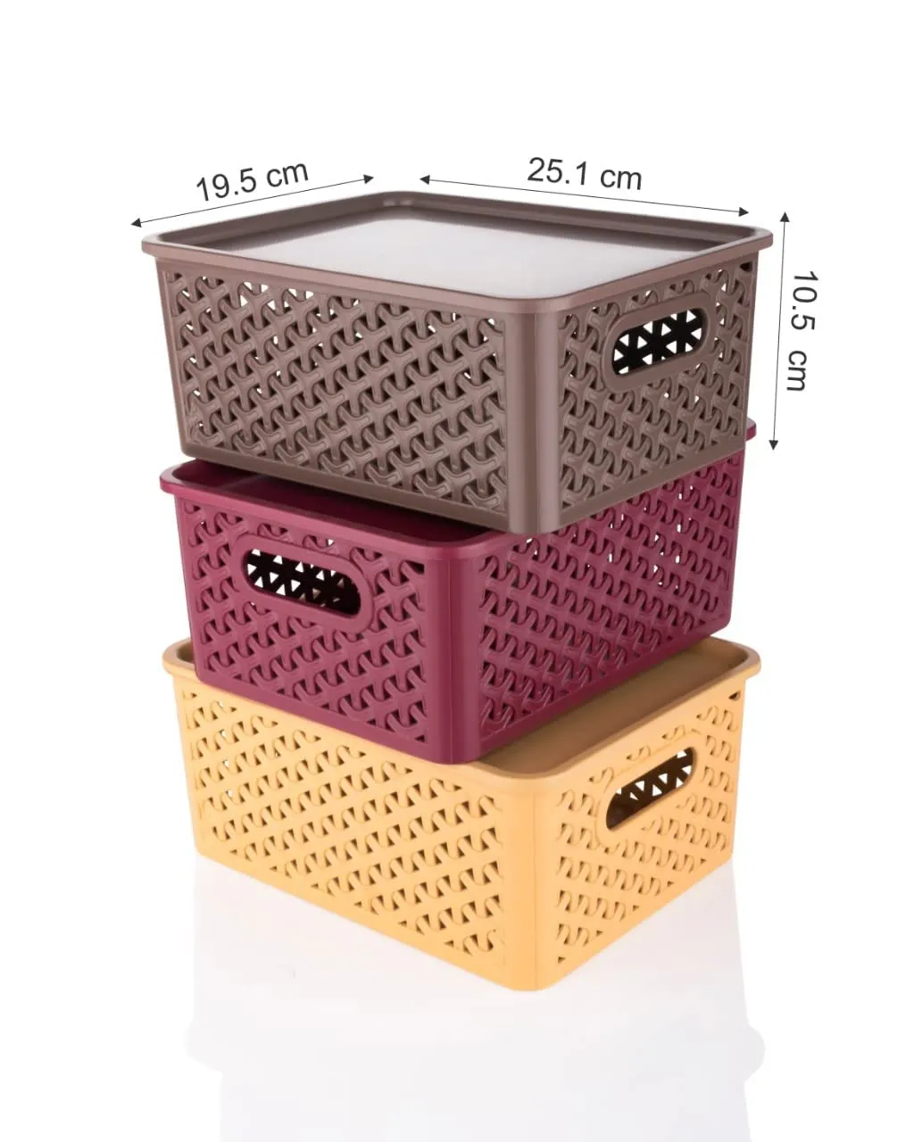 E-COSMOS Kitchen Color Basket Set 3 Pc Storage Basket for Fruits, Vegetables,Magazines, Cosmetics,Kitchen Tool -with Lid - Color May Vary