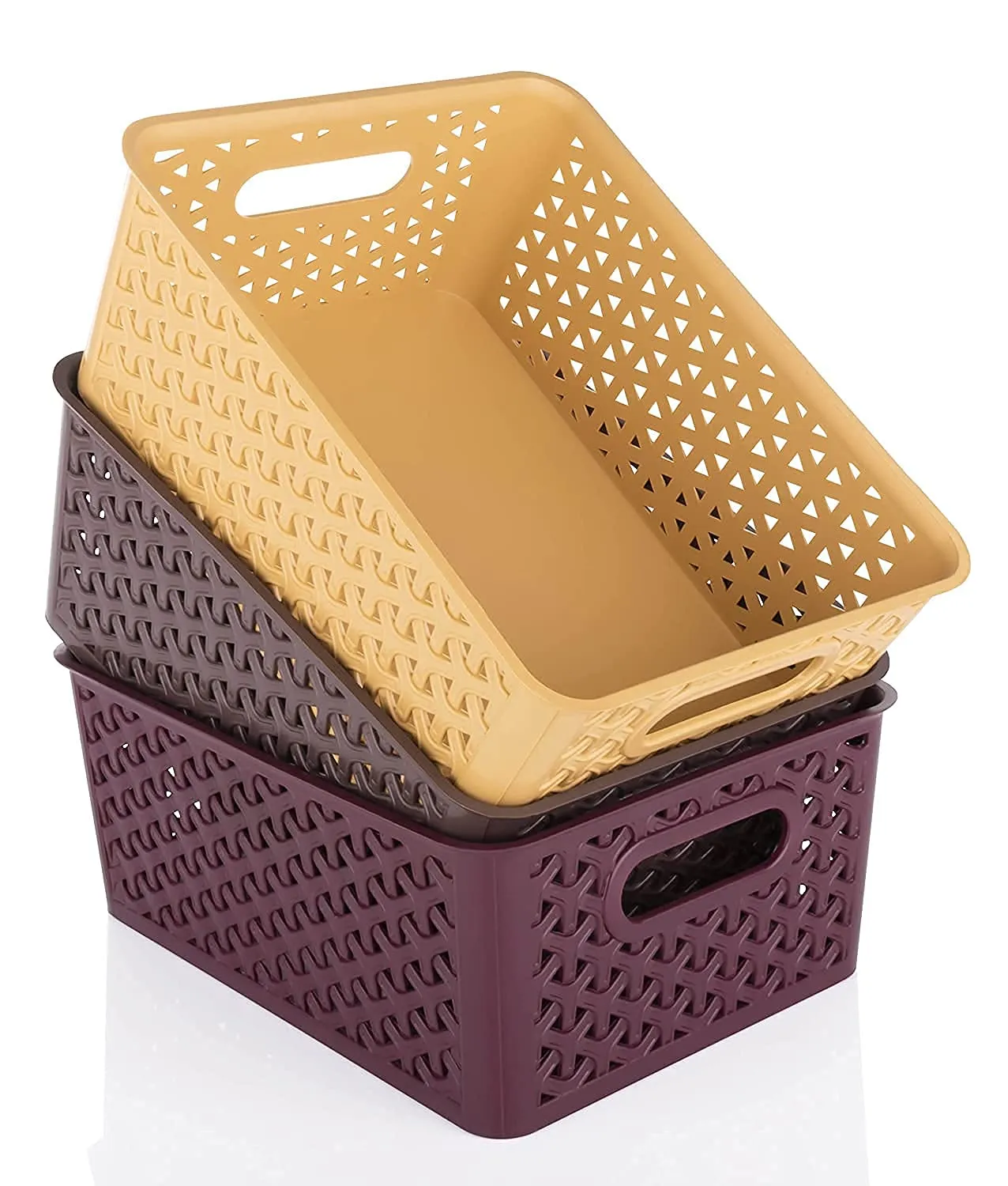 E-COSMOS Kitchen Color Basket Set 3 Pc Storage Basket for Fruits, Vegetables,Magazines, Cosmetics,Kitchen Tool -with Lid - Color May Vary