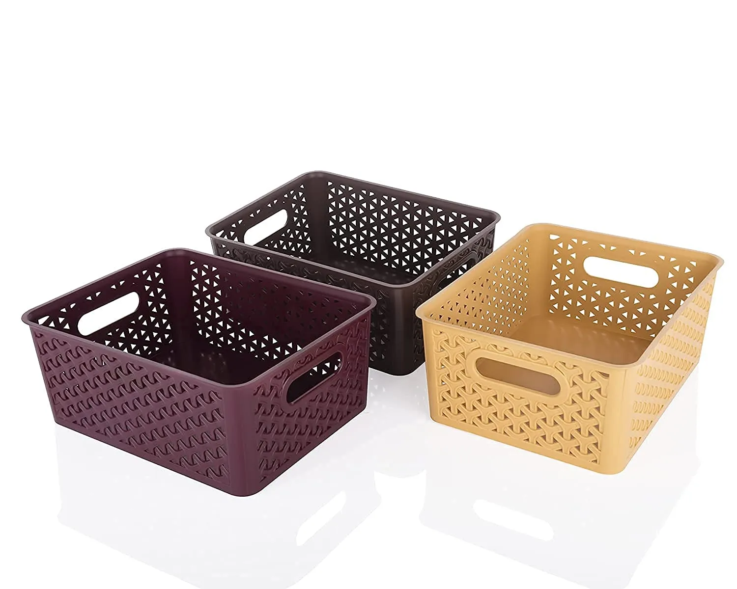 E-COSMOS Kitchen Color Basket Set 3 Pc Storage Basket for Fruits, Vegetables,Magazines, Cosmetics,Kitchen Tool -with Lid - Color May Vary
