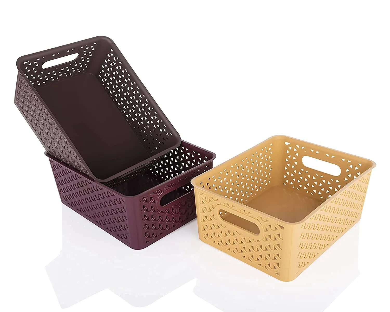 E-COSMOS Kitchen Color Basket Set 3 Pc Storage Basket for Fruits, Vegetables,Magazines, Cosmetics,Kitchen Tool -with Lid - Color May Vary