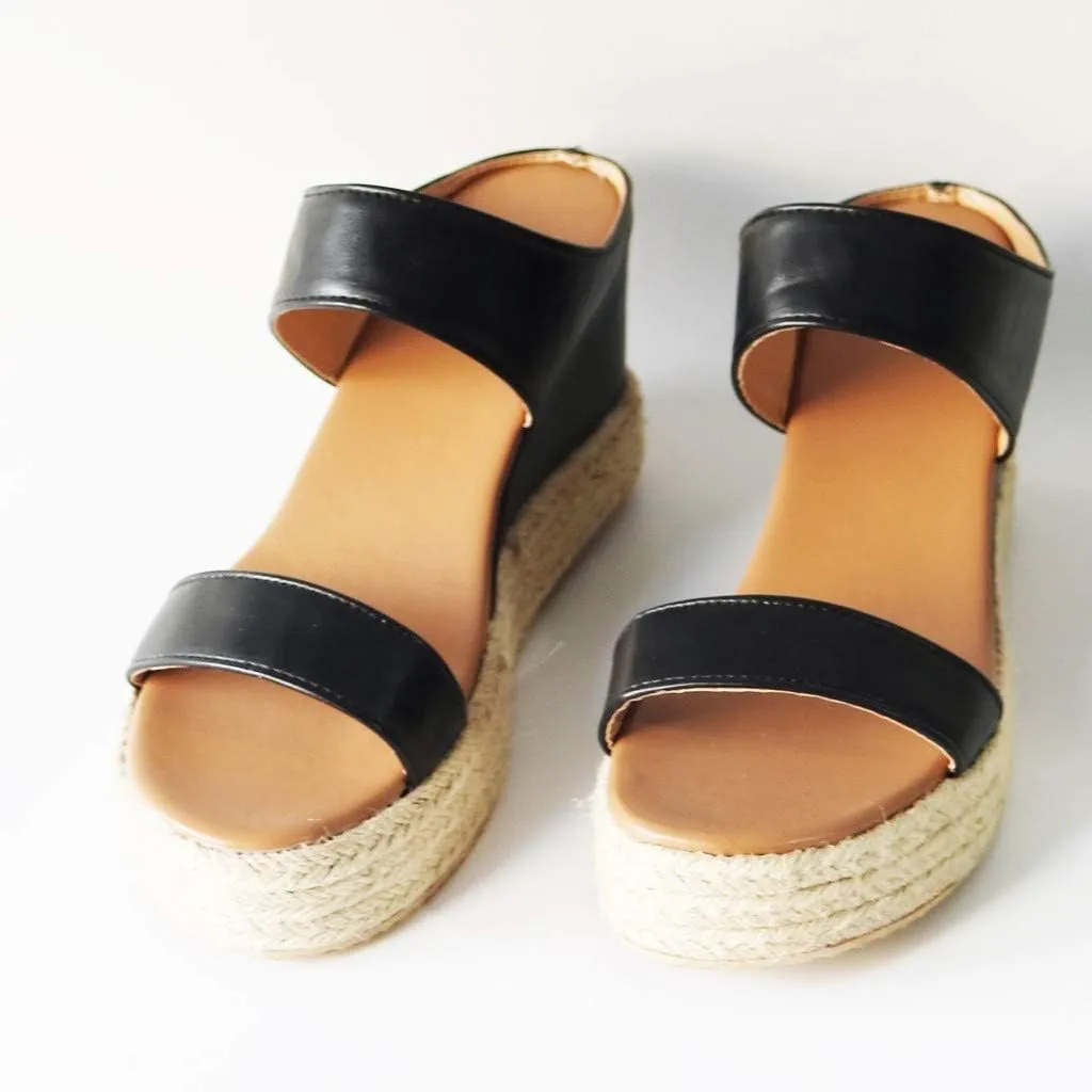 Eduavar Espadrille Sandals for Women, Sandals for Women Casual Summer Travel Beach Sandals Open Toe Slip-on Wedge Sandals