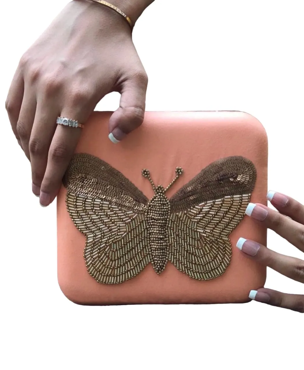 Elegant Beaded Butterfly Clutch Bagsfor Evening Bags Luxury Clutch Wedding Party Cocktail Handbag Purse - Peach