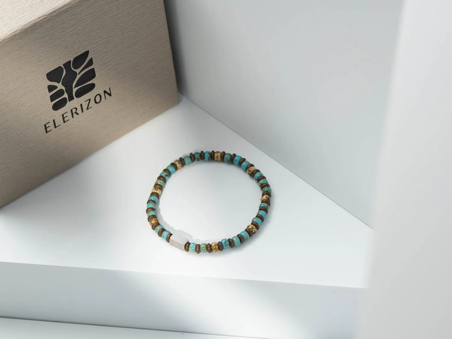 Elerizon Azure Picasso Glazed 4MM Seed Bead Bracelet - Stretchy Bohemian Jewelry for Women, Elastic Beaded Friendship Bracelet