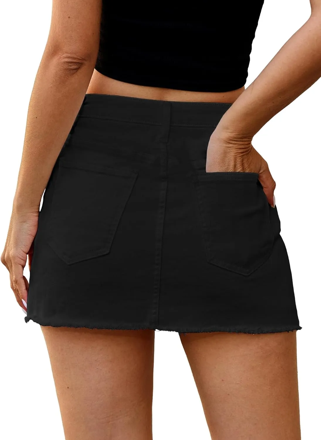 ELLEVEN Denim Skirt with Shorts Mini Skort - Casual Jean Skirts with Raw Hem & Pockets