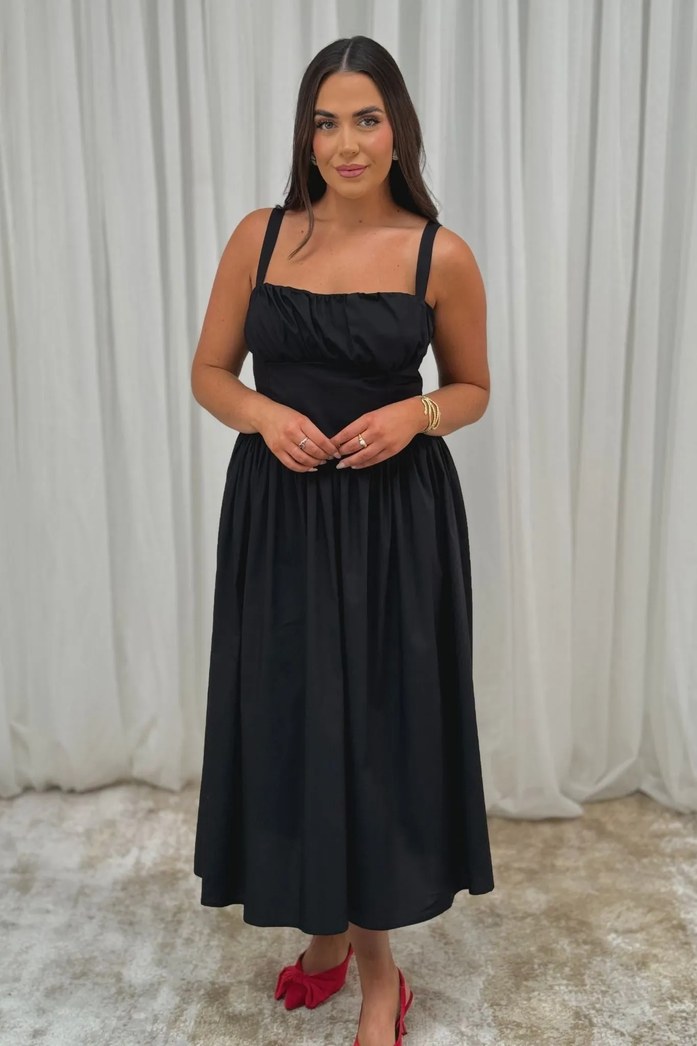 Erica Corset Waist Midi Dress In Black