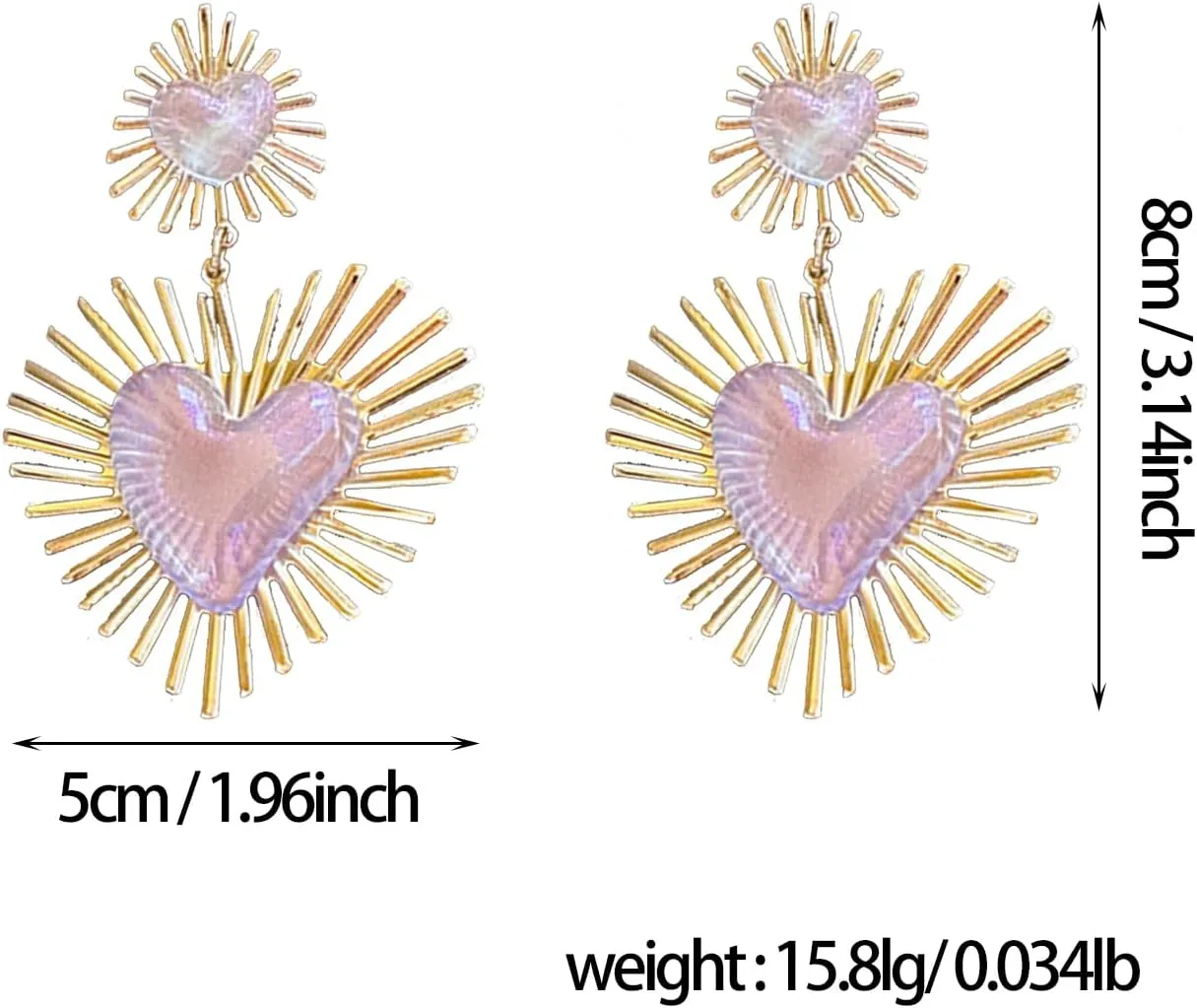 Exaggerated Geometric Boho Punk Gold Sunburst Heart Statement Drop Earrings for Women