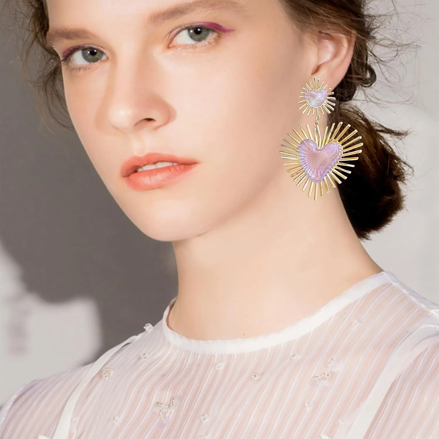 Exaggerated Geometric Boho Punk Gold Sunburst Heart Statement Drop Earrings for Women