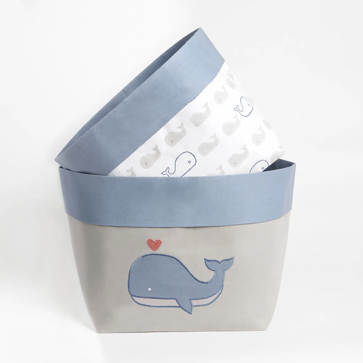 Fabric Storage Baskets <br> Whale, Set of 2<br><span style="font-size: 10px;">Can be Personalised</span>