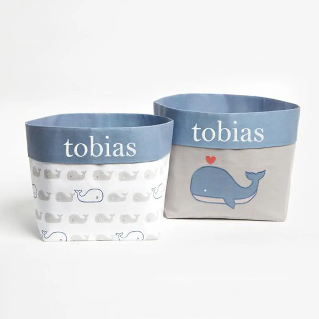 Fabric Storage Baskets <br> Whale, Set of 2<br><span style="font-size: 10px;">Can be Personalised</span>