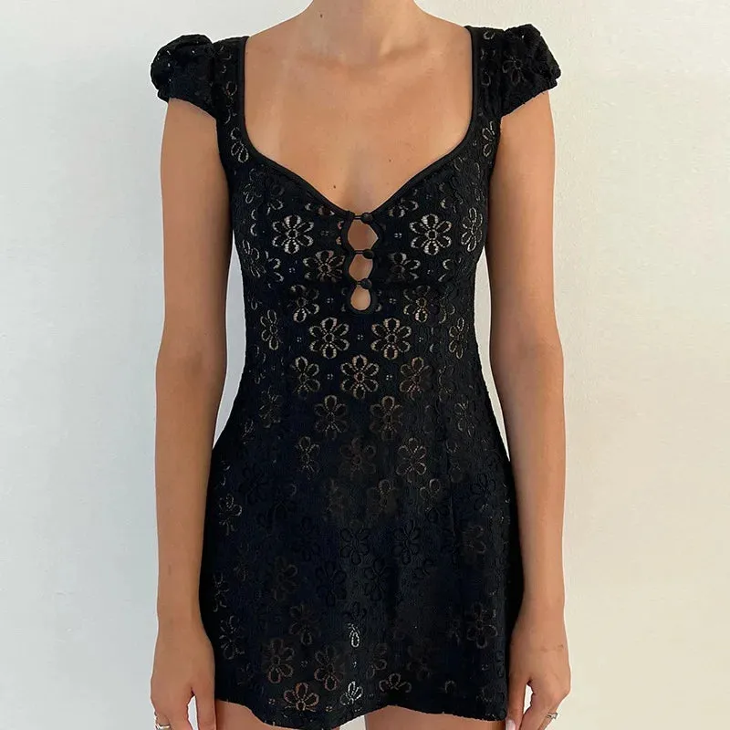 Fairy Lace Spaghetti Strap Sleeveless Backless Party A-Line Dress for Women