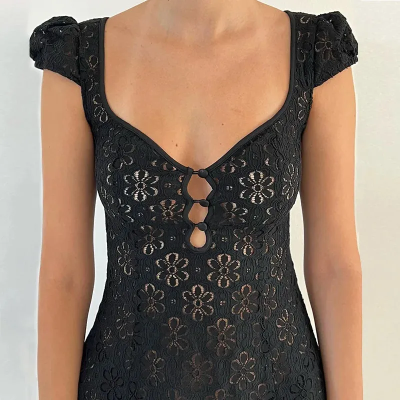Fairy Lace Spaghetti Strap Sleeveless Backless Party A-Line Dress for Women