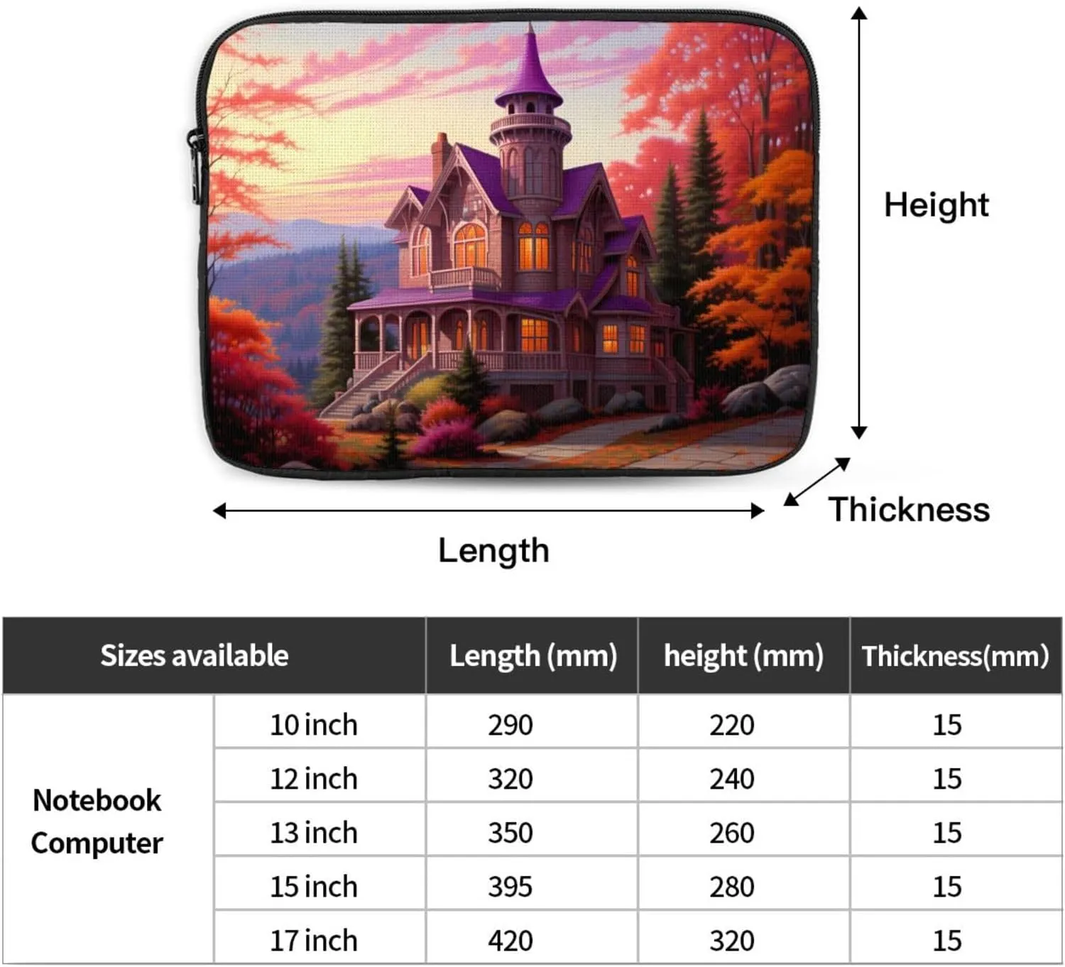 Fairy Tale Cottage Laptop Sleeve Case 15 Inch Suitable for Notebook Computer Tablet Traveling Carrying Simple Case