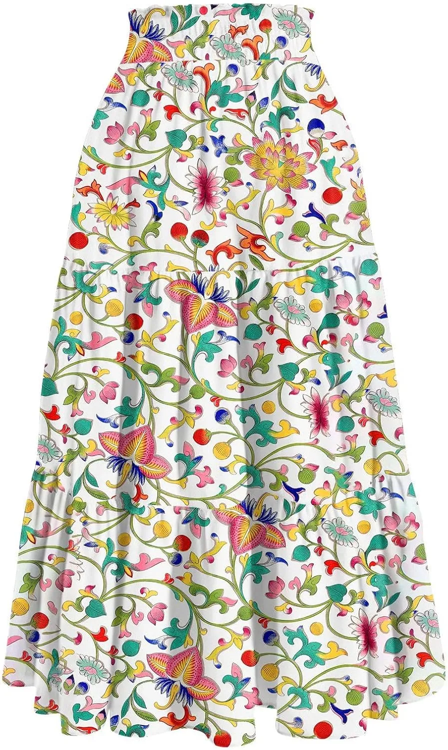FlekmanArt Maxi Skirts for Women Trendy Summer A Line Long Skirt Drawstring High Waisted Tiered Flowy Pleated Skirt