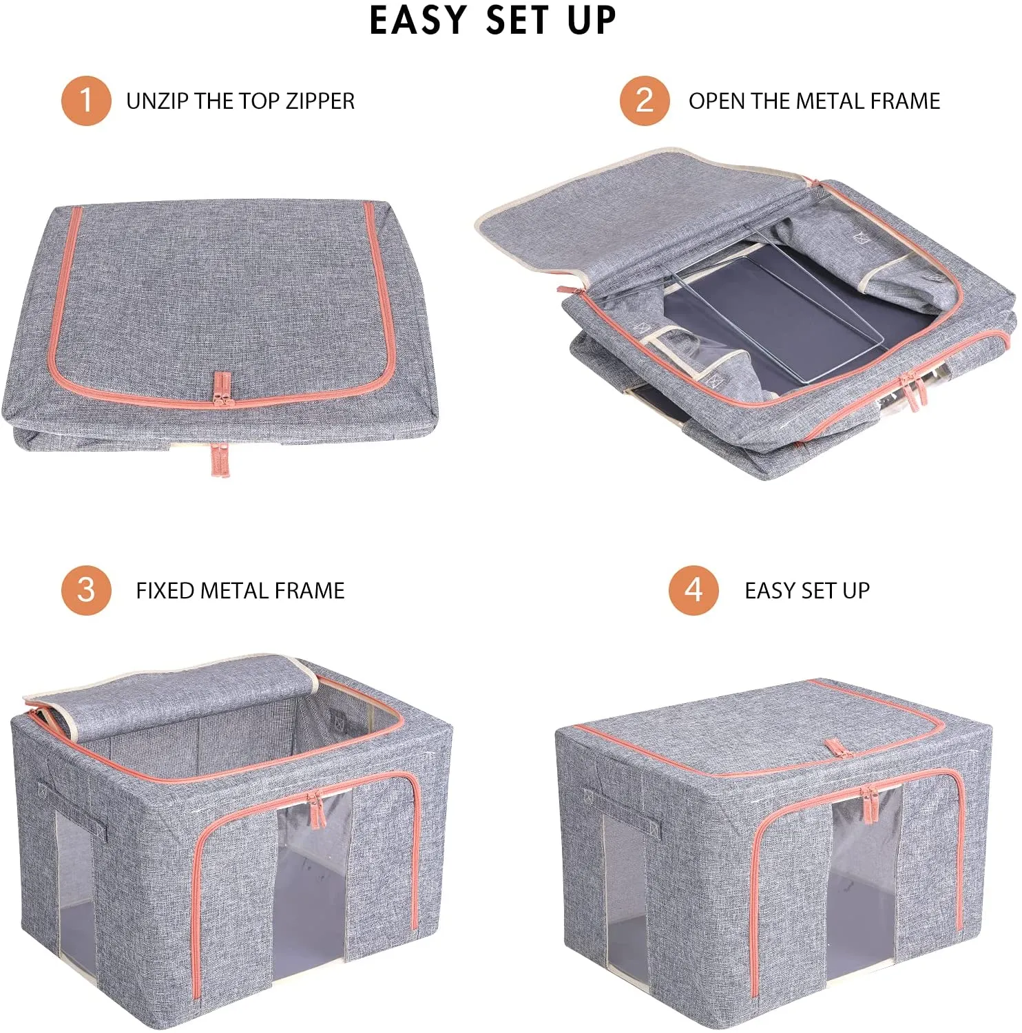 Foldable Steel Frame Clear Window Storage Bins Box-66L