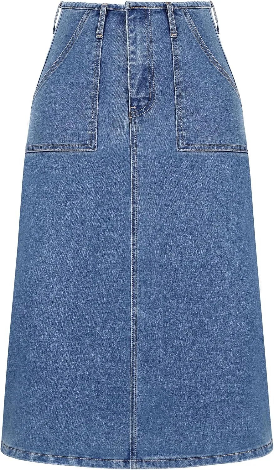 FOMELY Denim Skirt Women High Waisted Long Jean Skirt Back Split Stretchy Denim Skirt with Pockets