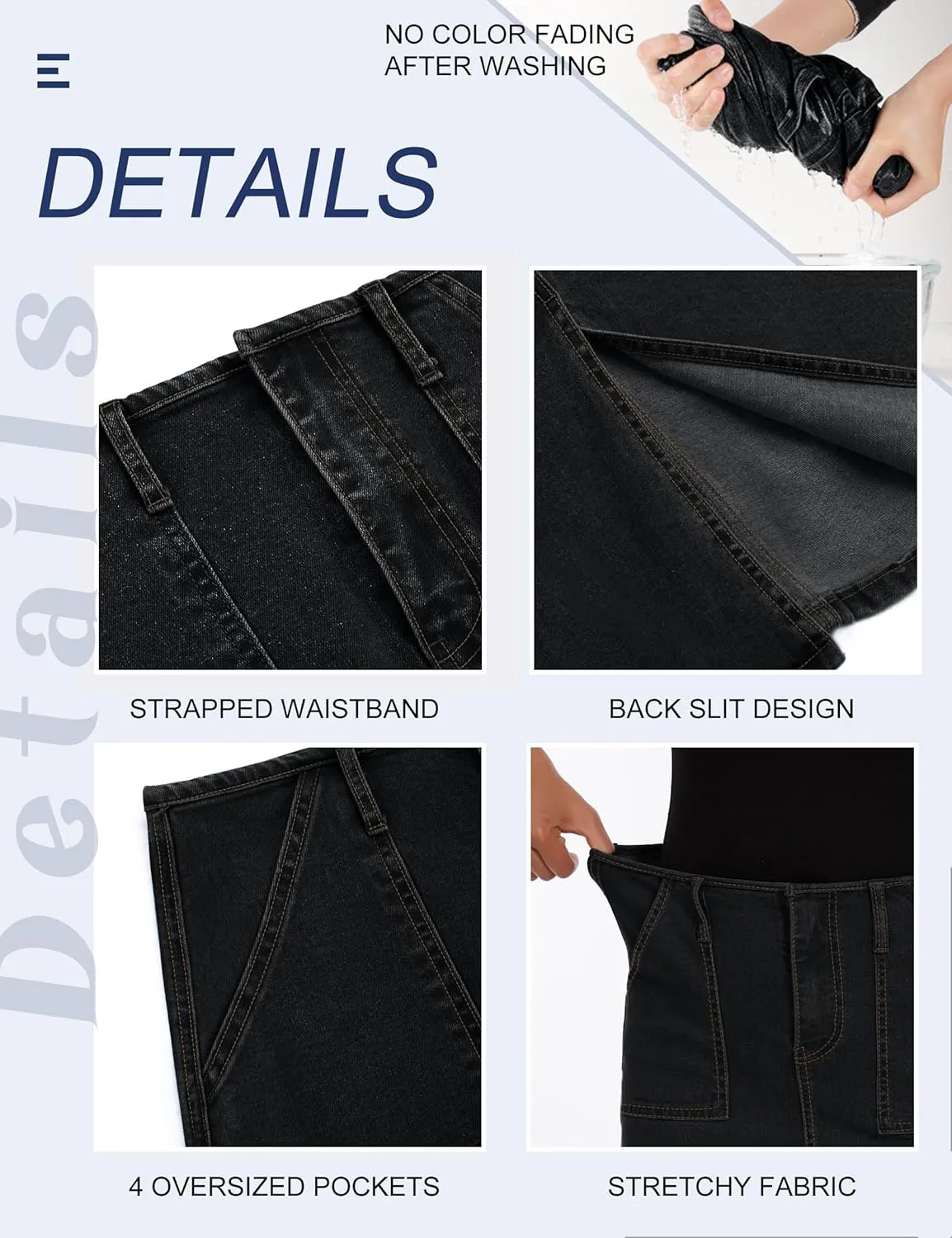FOMELY Denim Skirt Women High Waisted Long Jean Skirt Back Split Stretchy Denim Skirt with Pockets