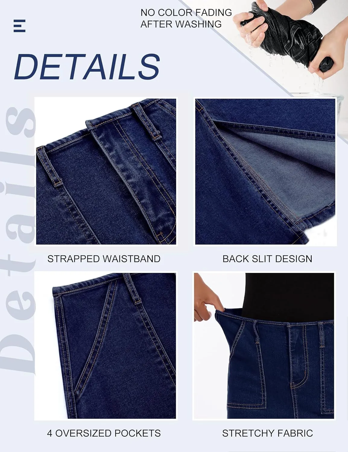 FOMELY Denim Skirt Women High Waisted Long Jean Skirt Back Split Stretchy Denim Skirt with Pockets
