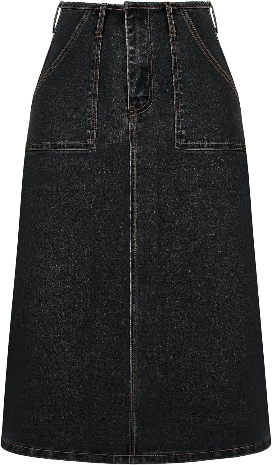 FOMELY Denim Skirt Women High Waisted Long Jean Skirt Back Split Stretchy Denim Skirt with Pockets
