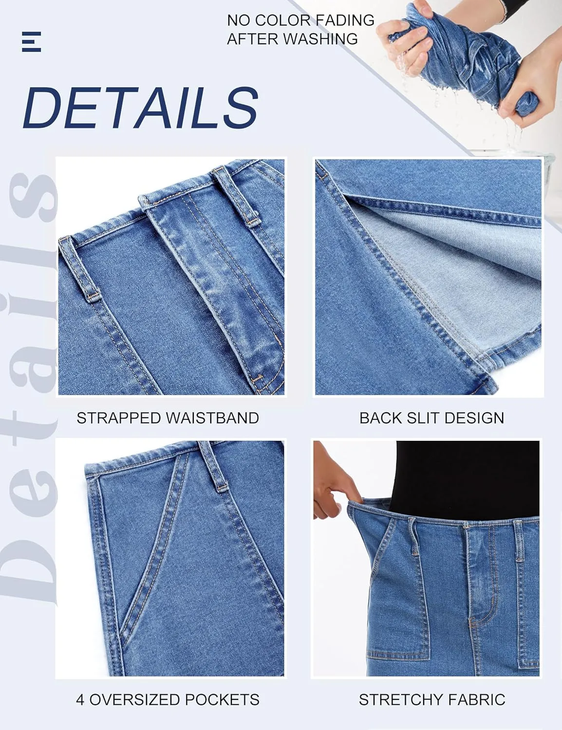 FOMELY Denim Skirt Women High Waisted Long Jean Skirt Back Split Stretchy Denim Skirt with Pockets