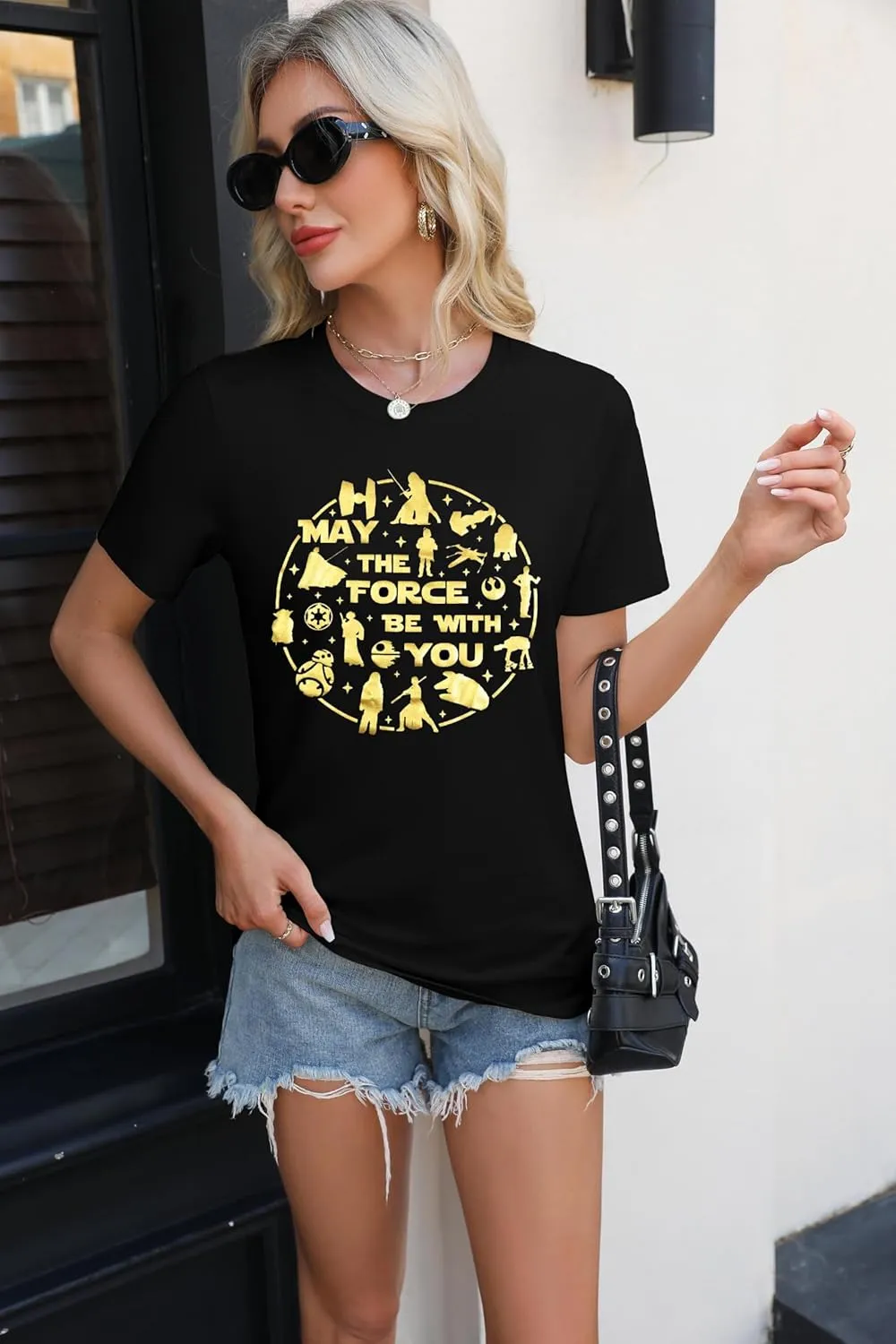 FRYAID May The Power Be with You Shirt Women Vintage Magical Tshirt Magic Graphic Tee Family Vacation Casual Short Sleeve Top