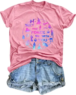 FRYAID May The Power Be with You Shirt Women Vintage Magical Tshirt Magic Graphic Tee Family Vacation Casual Short Sleeve Top